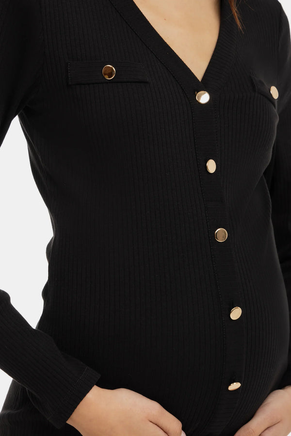 Rochie din bumbac rib pentru gravide și alăptare – neagră