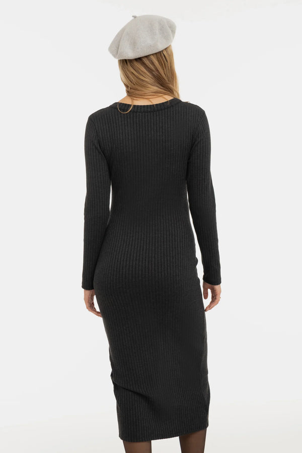 Rochie tricotată pentru gravide și alăptare cu nasturi – antracit