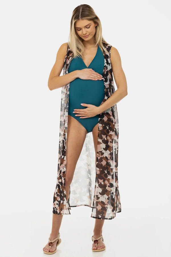 Kaftan din șifon pentru gravide cu imprimeu floral