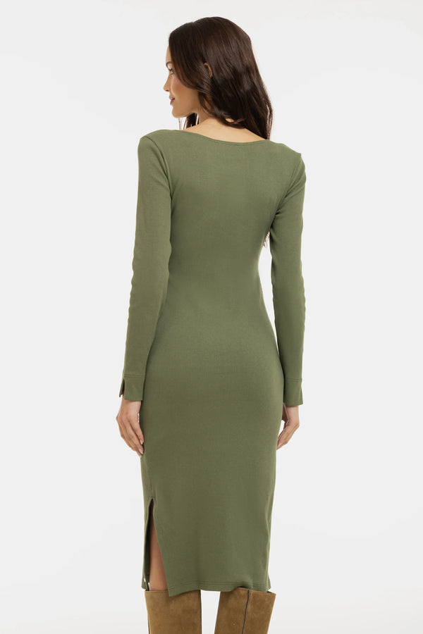 Rochie din bumbac ripsat pentru gravide și alăptare - verde măsliniu