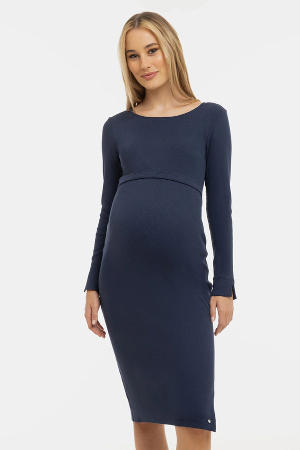 Rochie albastru închis cu nervuri pentru gravide și alăptare