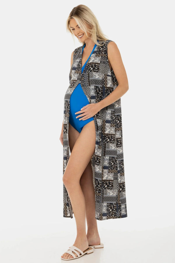 Costum de baie întreg pentru gravide și alăptare – albastru tropical