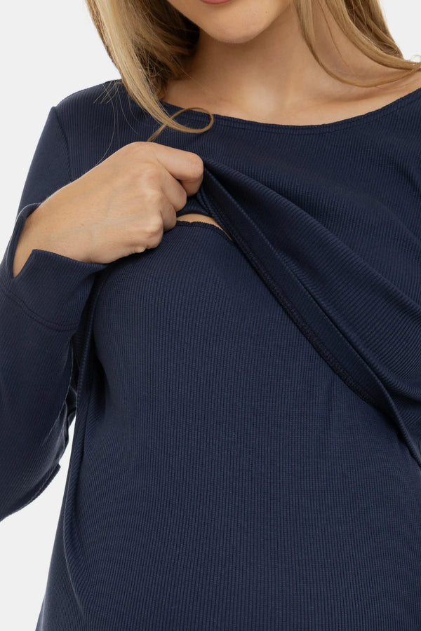 Rochie albastru închis cu nervuri pentru gravide și alăptare