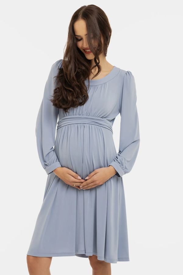 Rochie pentru gravide cu încrețituri - albastru pastel