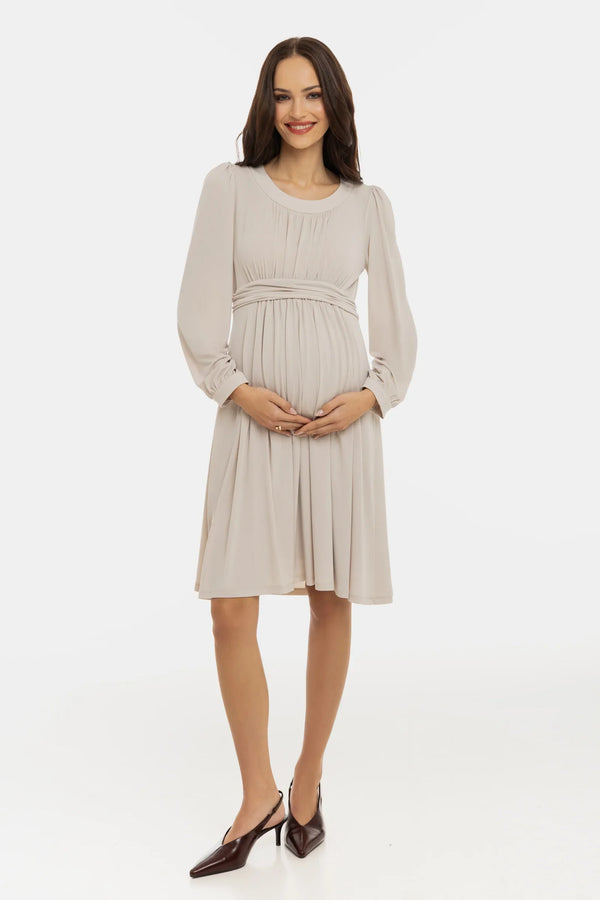 Rochie pentru gravide cu încrețituri - bej