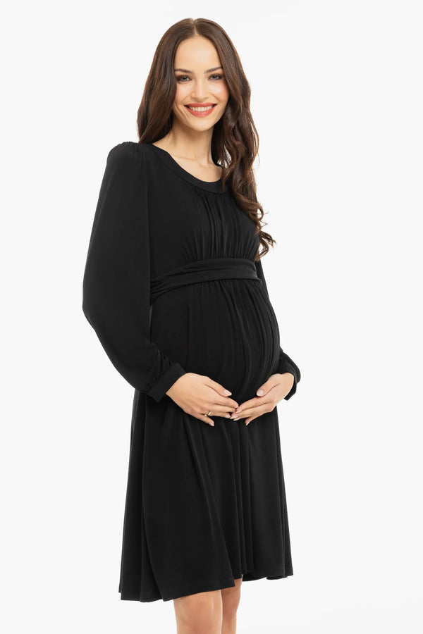 Rochie pentru gravide cu încrețituri - neagră