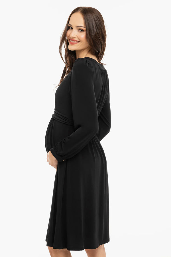 Rochie pentru gravide cu încrețituri - neagră