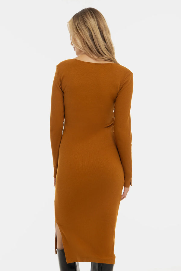Rochie din bumbac ripsat pentru gravide și alăptare - caramel