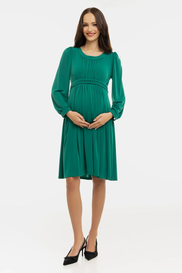 Rochie elegantă pentru gravide, cu drapaje - verde