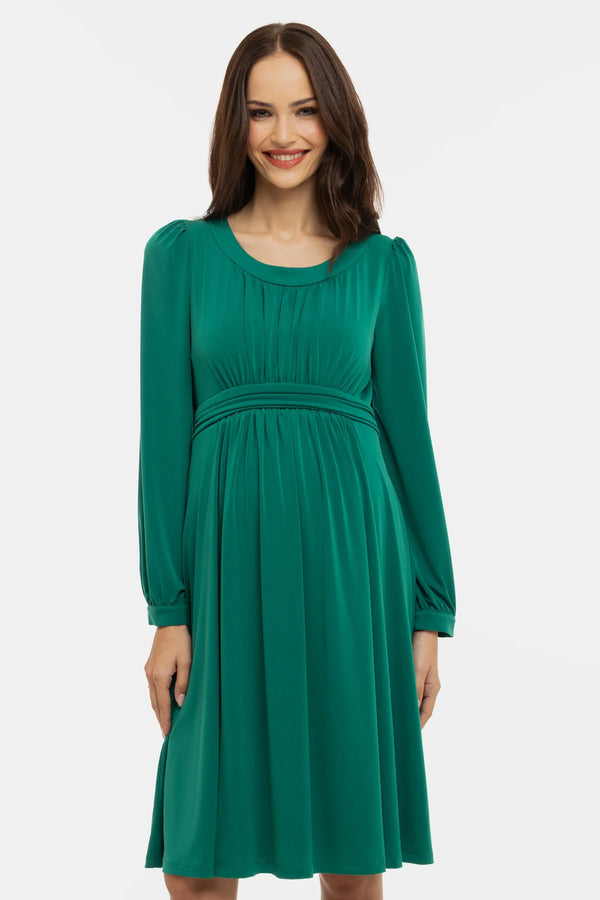 Rochie elegantă pentru gravide, cu drapaje - verde