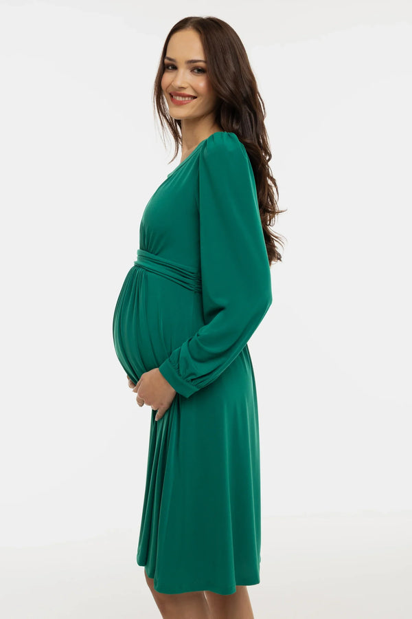 Rochie elegantă pentru gravide, cu drapaje - verde