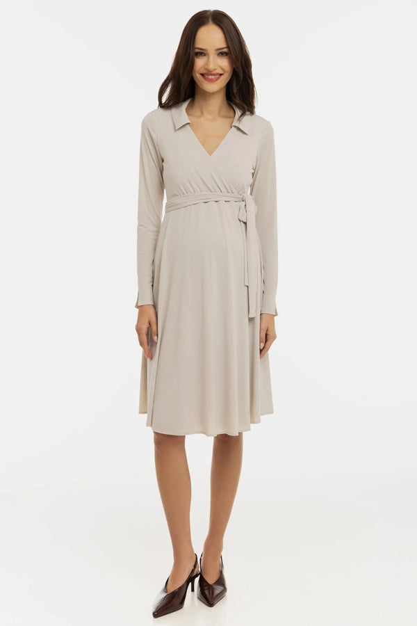 Rochie vaporoasă pentru gravide și alăptare, cu parte petrecută – bej