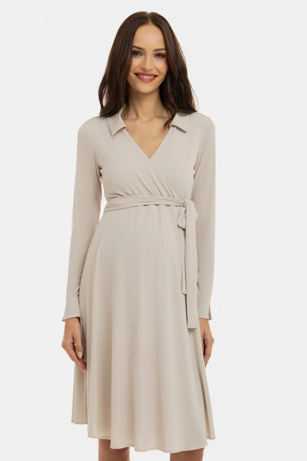 Rochie vaporoasă pentru gravide și alăptare, cu parte petrecută – bej