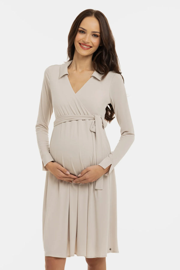 Rochie vaporoasă pentru gravide și alăptare, cu parte petrecută – bej