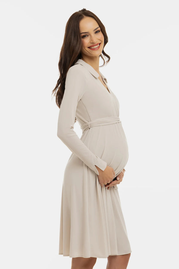 Rochie vaporoasă pentru gravide și alăptare, cu parte petrecută – bej