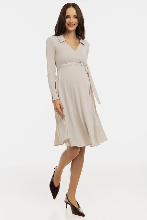 Rochie vaporoasă pentru gravide și alăptare, cu parte petrecută – bej