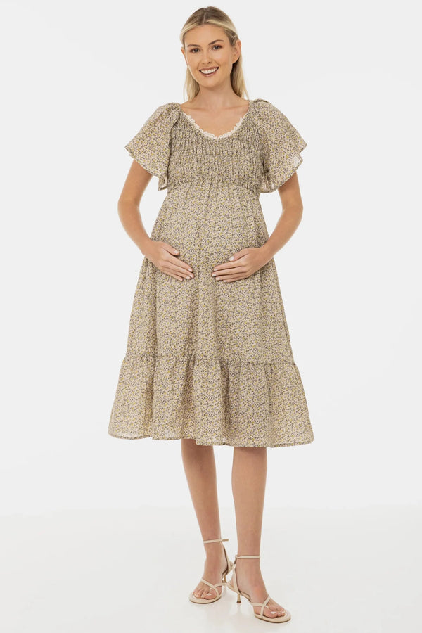 Rochie boho din bumbac pentru gravide cu decolteu din dantelă