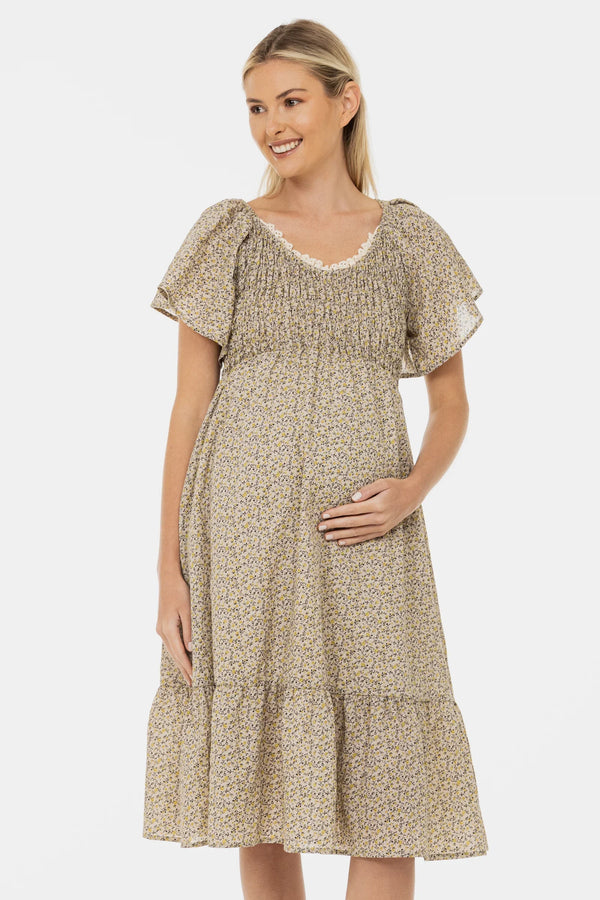 Rochie boho din bumbac pentru gravide cu decolteu din dantelă