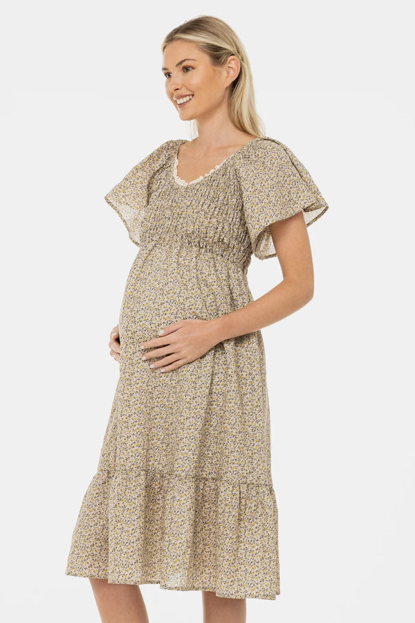 Rochie boho din bumbac pentru gravide cu decolteu din dantelă