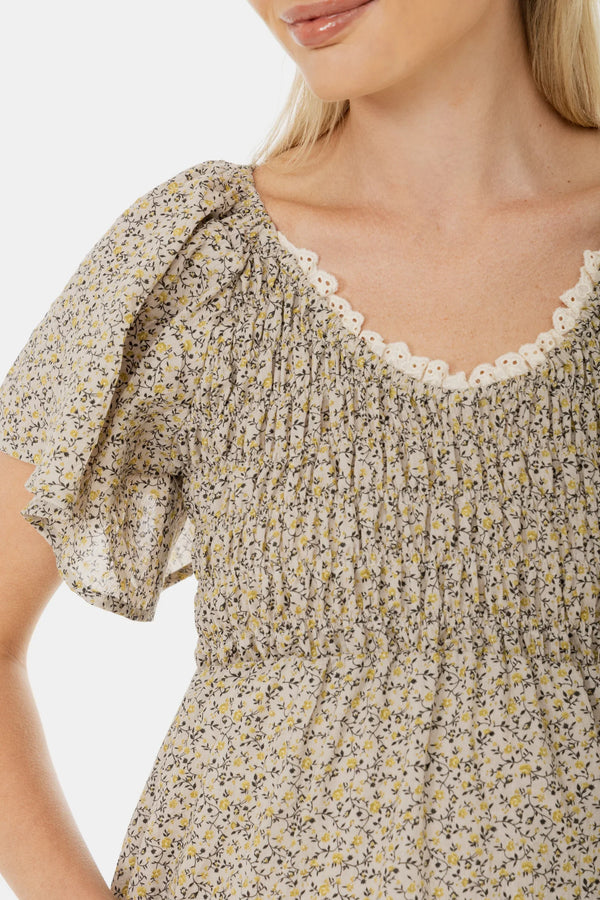 Rochie boho din bumbac pentru gravide cu decolteu din dantelă