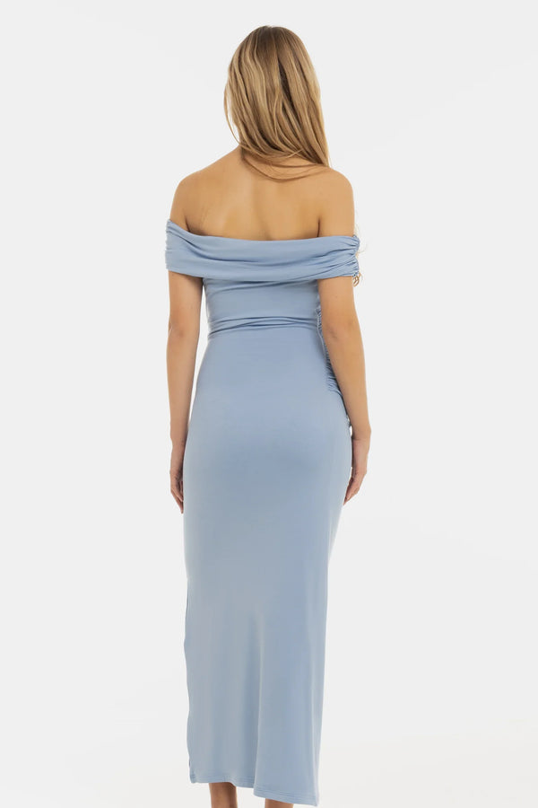 Rochie elegantă pentru gravide cu falduri - albastru deschis