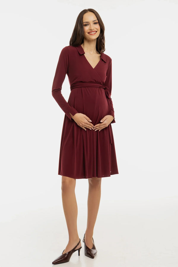 Rochie vaporoasă pentru gravide și alăptare, cu parte petrecută – bordeaux