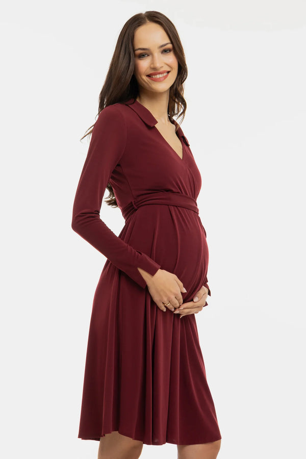 Rochie vaporoasă pentru gravide și alăptare, cu parte petrecută – bordeaux