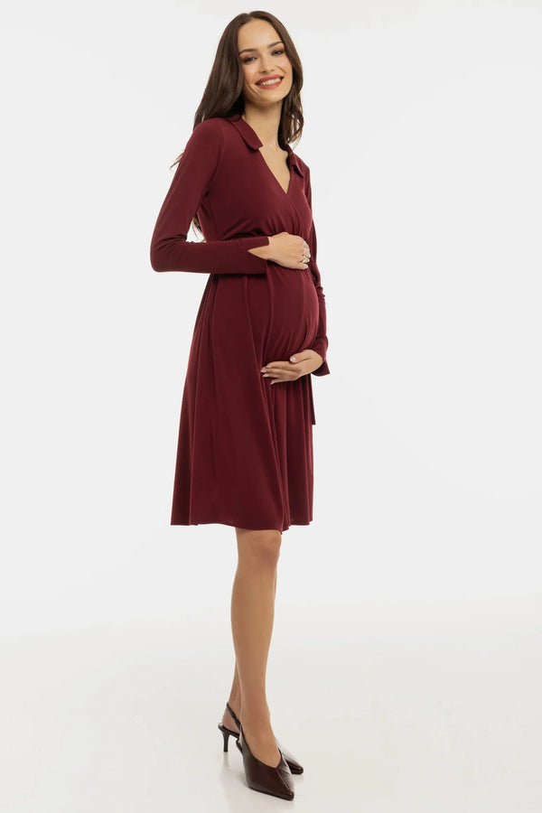 Rochie vaporoasă pentru gravide și alăptare, cu parte petrecută – bordeaux