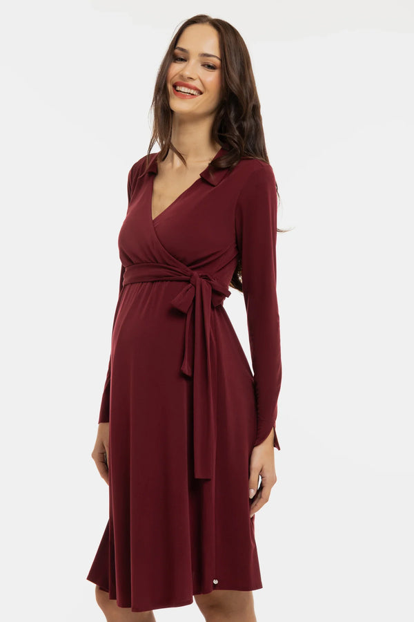 Rochie vaporoasă pentru gravide și alăptare, cu parte petrecută – bordeaux