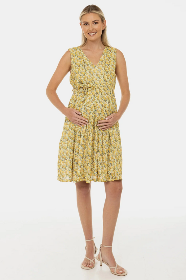 Rochie pentru gravide și alăptare cu cordon în talie – imprimeu floral