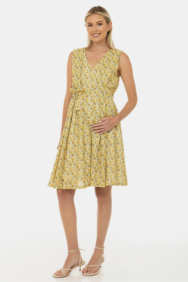 Rochie pentru gravide și alăptare cu cordon în talie – imprimeu floral