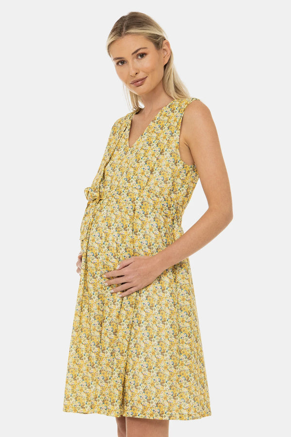 Rochie pentru gravide și alăptare cu cordon în talie – imprimeu floral