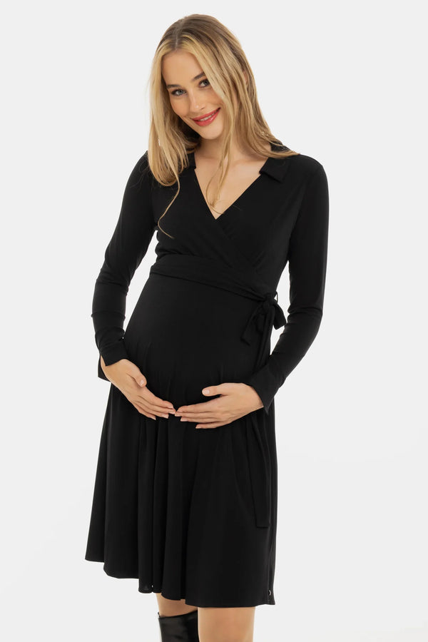 Rochie vaporoasă pentru gravide și alăptare, cu parte petrecută – neagră