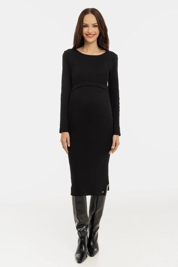 Rochie neagra din bumbac pentru gravide și alăptare