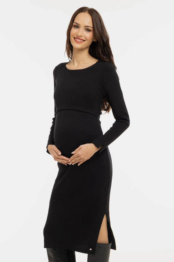 Rochie neagra din bumbac pentru gravide și alăptare