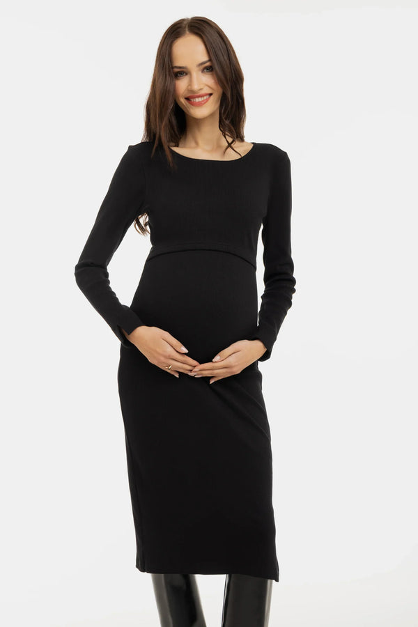 Rochie neagra din bumbac pentru gravide și alăptare