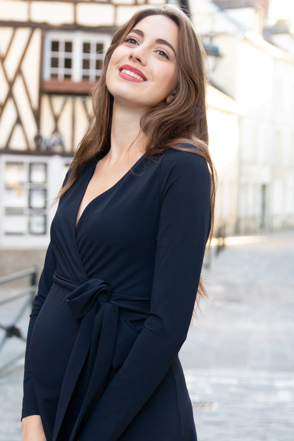 Rochie evazată pentru gravide și alăptare - albastru închis