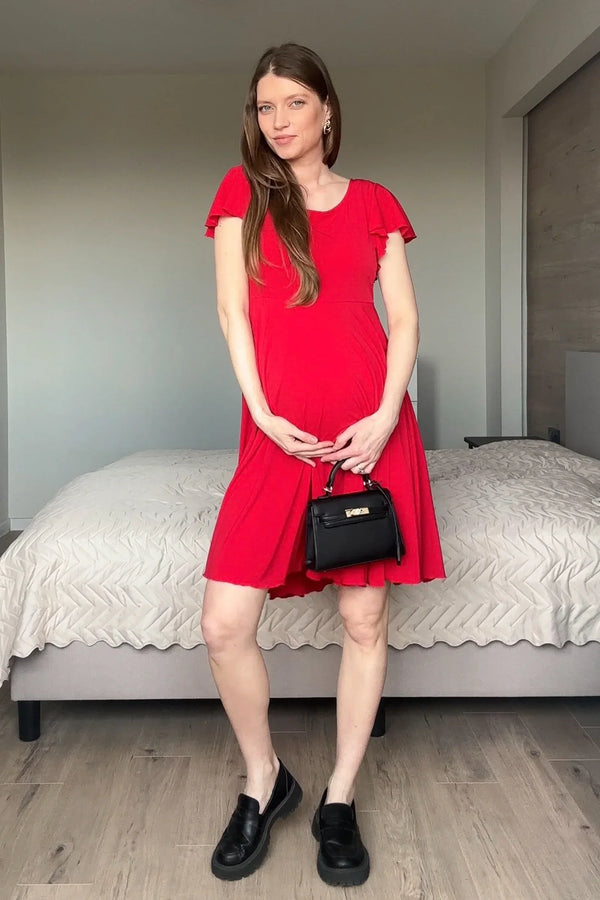 Rochie vaporoasă 2 în 1 pentru gravide și alăptare – roșie