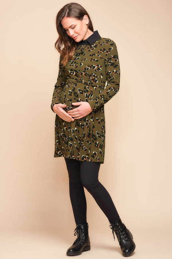 Rochie pentru gravide și alăptare cu imprimeu și guler