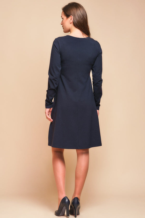 Rochie evazată din bumbac pentru gravide și alăptare – bleumarin
