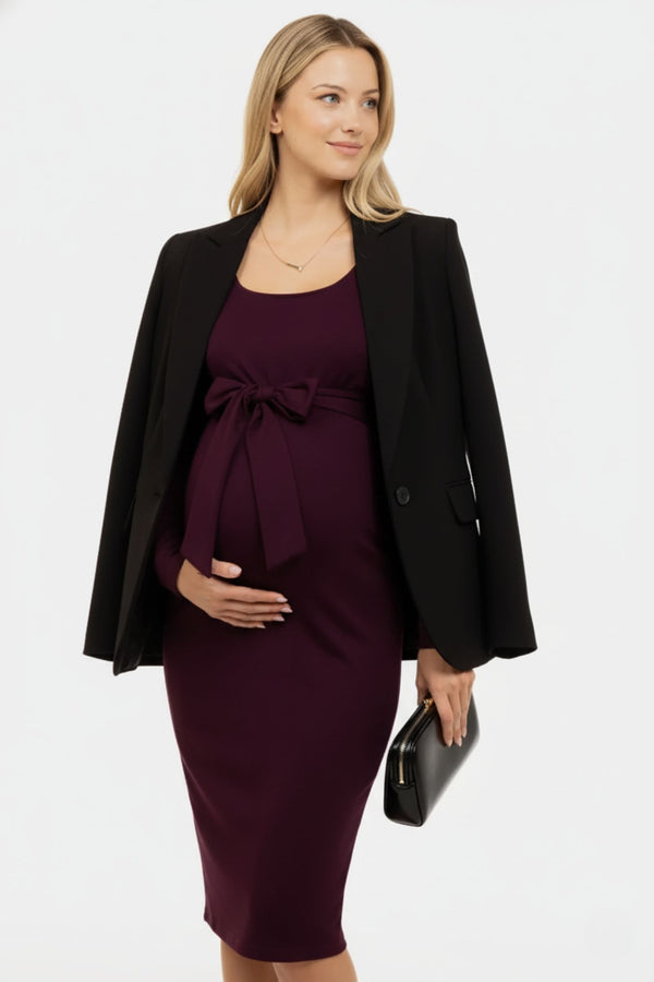 Rochie lunga eleganta pentru gravide cu curea lata în culoarea bordo