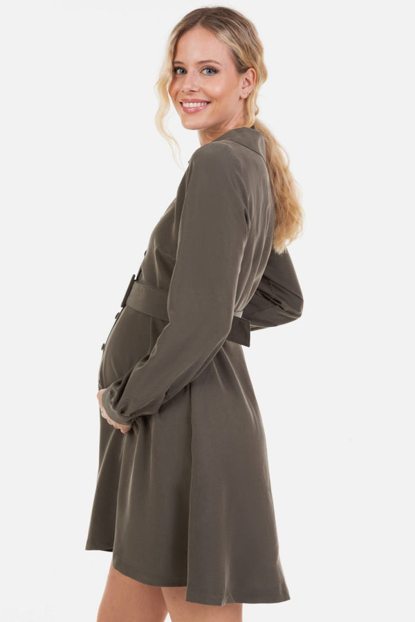 Rochie pentru gravide și alăptare cu guler – kaki