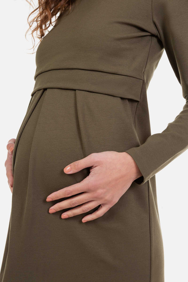 Rochie elegantă kaki pentru gravide și alăptare