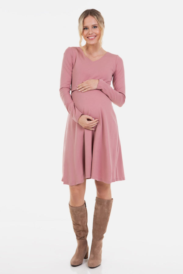 Rochie elegantă pentru gravide și alăptare in culoarea pudra