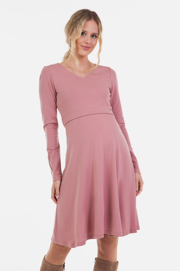 Rochie elegantă pentru gravide și alăptare in culoarea pudra