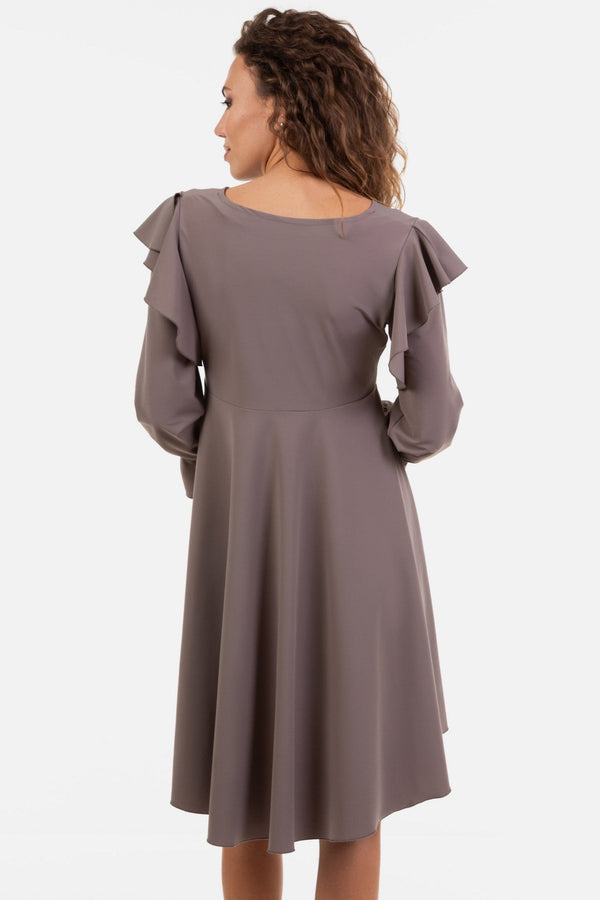 Rochie vaporoasă gravide și alăptare cu mâneca lungă - mocca