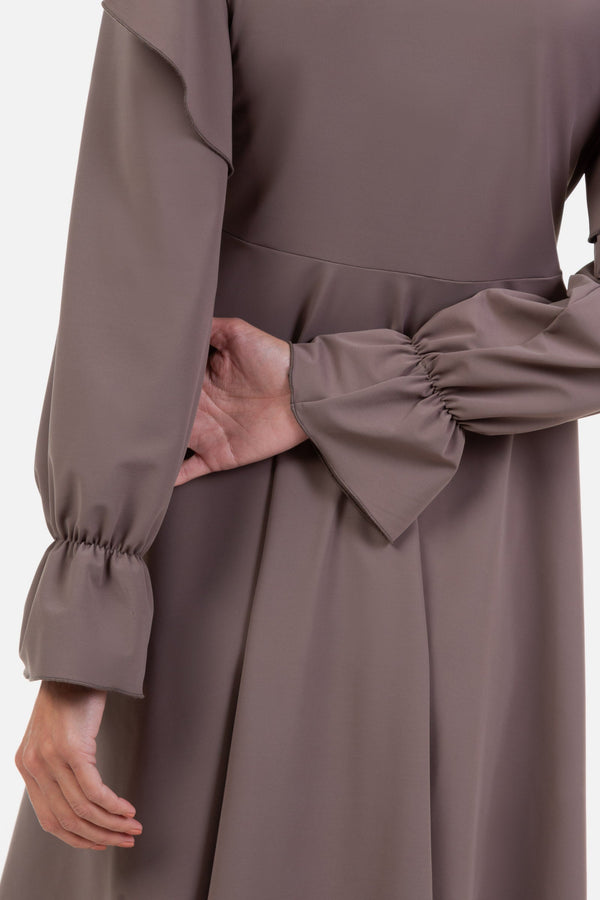 Rochie vaporoasă gravide și alăptare cu mâneca lungă - mocca