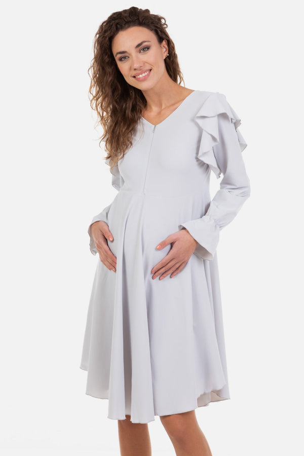 Rochie vaporoasă gravide și alăptare cu mâneca lungă - gri deschis