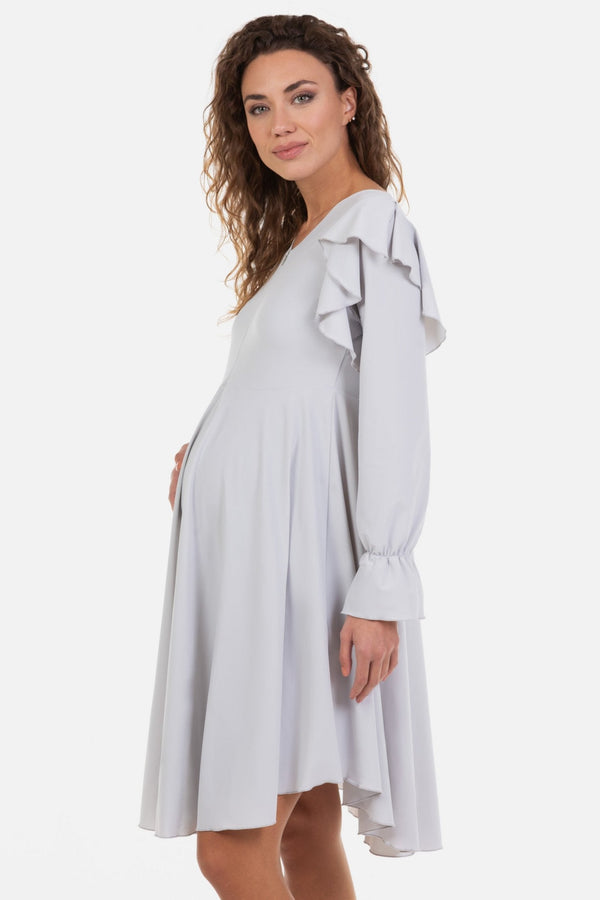 Rochie vaporoasă gravide și alăptare cu mâneca lungă - gri deschis