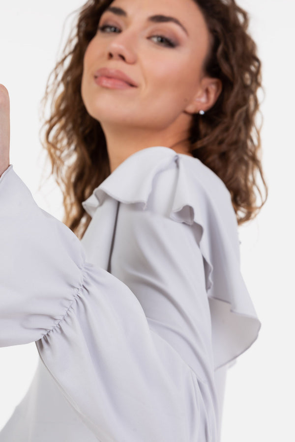 Rochie vaporoasă gravide și alăptare cu mâneca lungă - gri deschis